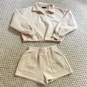 Cream Quarter-Zip Pullover and Shorts Set